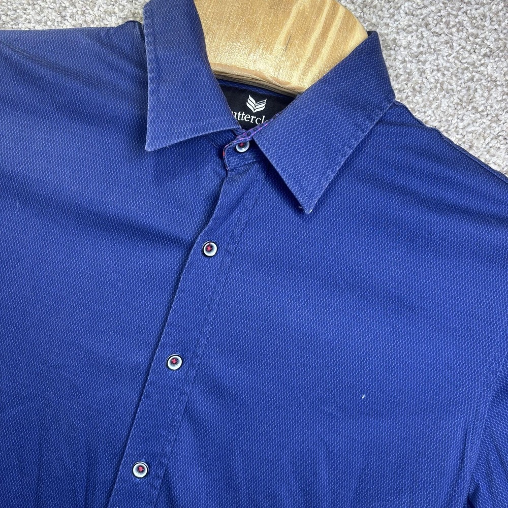 Buttercloth Shirt Mens Large Blue‎ Solid Short Sleeve Button Up Regular Fit